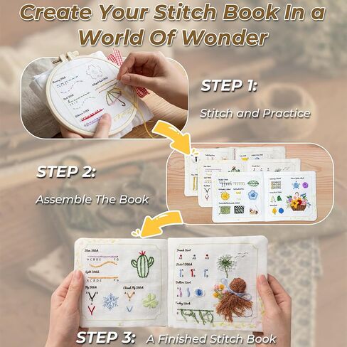 Zisekdy Embroidery Stitch Book Kit for Adults Beginners, 32 Stitches, Hand Embroidery Guide with Floral Patterns, Includes Hoop, Threads and Tools, DIY Sewing Craft Starter Set, Gift for Craft Lovers in Kuwait