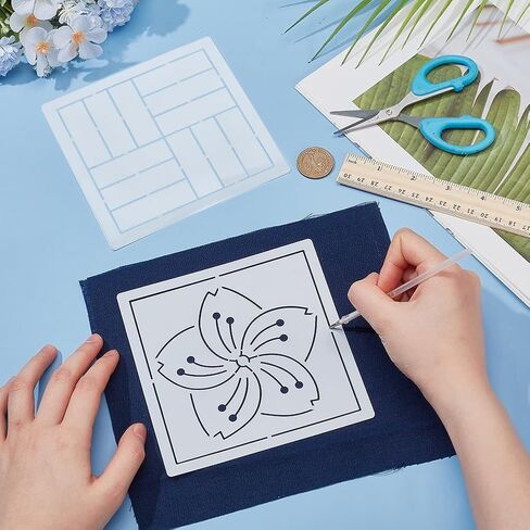 WEBEEDY Sashiko Pillowcase Template Kit DIY Sashiko Pattern Template Pillowcase Embroidery Set,Japanese Embroidery Kit with Instruction for Beginners Sofa Pillow Cover Needlework Gift,15.7x15.7 inch in Kuwait