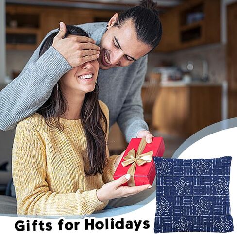 WEBEEDY Sashiko Pillowcase Template Kit DIY Sashiko Pattern Template Pillowcase Embroidery Set,Japanese Embroidery Kit with Instruction for Beginners Sofa Pillow Cover Needlework Gift,15.7x15.7 inch in Kuwait