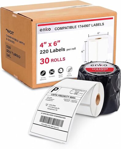 ملصق Zebra 4x6 المتوافق مع enKo وملصقات Dymo 1744907 - (4 بوصة × 6 بوصة) عنوان أبيض فارغ وملصقات شحن لـ Dymo Labelwriter 4XL Shipping، Zebra وطابعات حرارية مباشرة لسطح المكتب (10 بكرات، 2200) in Kuwait