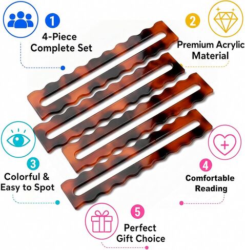 Mahjong Line Finder, 4 Pack Mahjong Line Reader Acrylic Mah Jong Rules Reader Card Accessories for Beginners and Players (Tortoiseshell) in Saudi Arabia