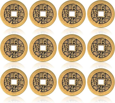 12-Pack 1.1 Inch Brass Feng Shui Coins, Chinese I-Ching Lucky Money for Wealth & Success | Divination & Home Decor Set in Kuwait