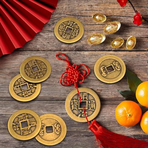 12-Pack 1.1 Inch Brass Feng Shui Coins, Chinese I-Ching Lucky Money for Wealth & Success | Divination & Home Decor Set in Kuwait