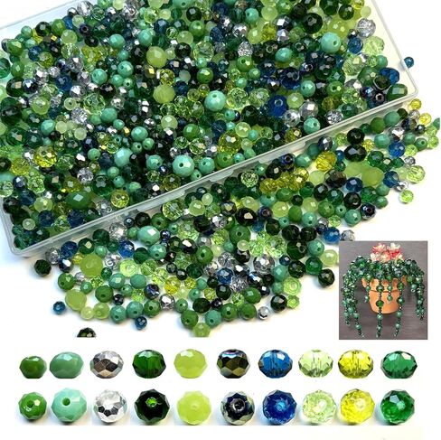 1000pcs Green Glass Beads for Jewelry Making, 4/6/8mm Assorted Size and Color Crsystal Beads for Plant DIY Bracelet Necklace Earring Craft Kit with Organizer Box, St. Patrick's Day in Saudi Arabia