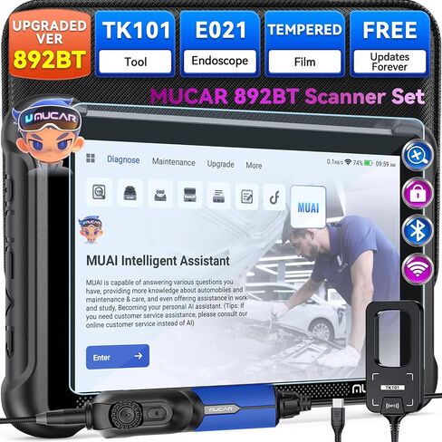 MUCAR Car Diagnostic Tool Combos Professional, 892BT AI-Assisted OBD2 Scanner + TK101 Tool+E021 USB Endoscope+Tempered Glass Screen Protector, 4PCS Automotive Scan Tool Set,Free Lifetime Upgrade in Saudi Arabia