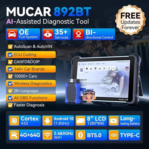 MUCAR Car Diagnostic Tool Combos Professional, 892BT AI-Assisted OBD2 Scanner + TK101 Tool+E021 USB Endoscope+Tempered Glass Screen Protector, 4PCS Automotive Scan Tool Set,Free Lifetime Upgrade in Saudi Arabia