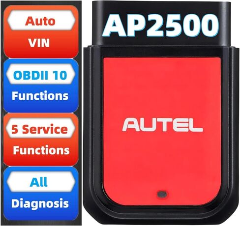 Autel MaxiAP AP2500 Obd2 قارئ رموز بلوتوث الماسح الضوئي، ترقية AP200/AP200C/AP200H/AP200M، أفضل AP2500E، أداة مسح ضوئي للسيارة، 5 خدمات DIY، 45+ علامة تجارية للسيارات، هواتف Android/iOS المتوافقة in Kuwait