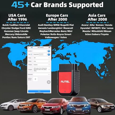 Autel MaxiAP AP2500 Obd2 قارئ رموز بلوتوث الماسح الضوئي، ترقية AP200/AP200C/AP200H/AP200M، أفضل AP2500E، أداة مسح ضوئي للسيارة، 5 خدمات DIY، 45+ علامة تجارية للسيارات، هواتف Android/iOS المتوافقة in Kuwait