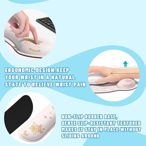 Cartoon Magical Mouse Pad Set Cute Pink Heart Wings Stars Gaming Mousepad 4in1 Desk Mat for Desktop Anti-Slip XXL Big Computer Ergonomic Mousepad with Wrist Support for Keyboard and Mouse in Saudi Arabia