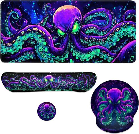 Cartoon Magical Mouse Pad Set Cute Pink Heart Wings Stars Gaming Mousepad 4in1 Desk Mat for Desktop Anti-Slip XXL Big Computer Ergonomic Mousepad with Wrist Support for Keyboard and Mouse in Saudi Arabia