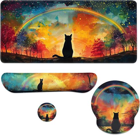 Cartoon Magical Mouse Pad Set Cute Pink Heart Wings Stars Gaming Mousepad 4in1 Desk Mat for Desktop Anti-Slip XXL Big Computer Ergonomic Mousepad with Wrist Support for Keyboard and Mouse in Saudi Arabia