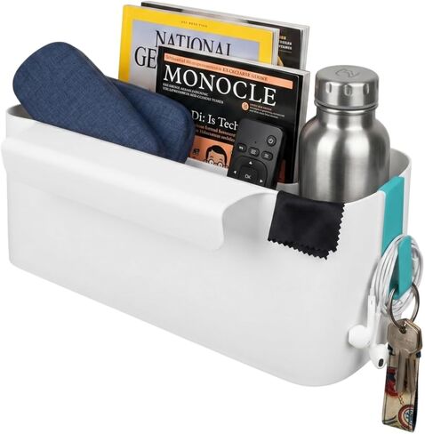 Ymeibe Bedside Caddy Hanging Basket Organizer with Hooks Dorm Bunk Beds Shelf Night Table Storage Holder for Remote Controls Magazines Phone Glasses Bottle (White) in Saudi Arabia