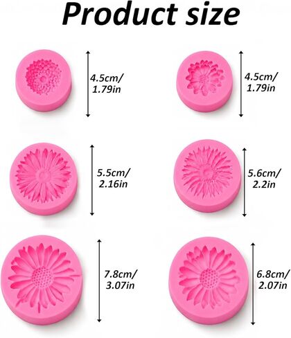 JJUNW 6 PCS Daisy Flower Silicone Mold, 3D Flower Candle Mold Daisy Fondant Chocolate Cupcake Topper Decoration Mold for Soap Wax Epoxy Resin Concrete Casting Polymer Clay DIY Craft(Pink) in Kuwait