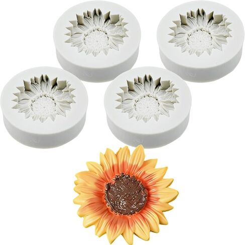 4PCS Sunflower Shape Silicone Molds, Silicone Molds for Baking for Candles Making Resin Casting Aromatherapy Candles Gypsum Craft Home Decorate in Saudi Arabia