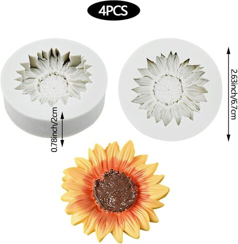 4PCS Sunflower Shape Silicone Molds, Silicone Molds for Baking for Candles Making Resin Casting Aromatherapy Candles Gypsum Craft Home Decorate in Saudi Arabia