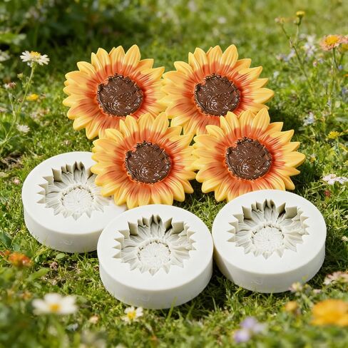 4PCS Sunflower Shape Silicone Molds, Silicone Molds for Baking for Candles Making Resin Casting Aromatherapy Candles Gypsum Craft Home Decorate in Saudi Arabia
