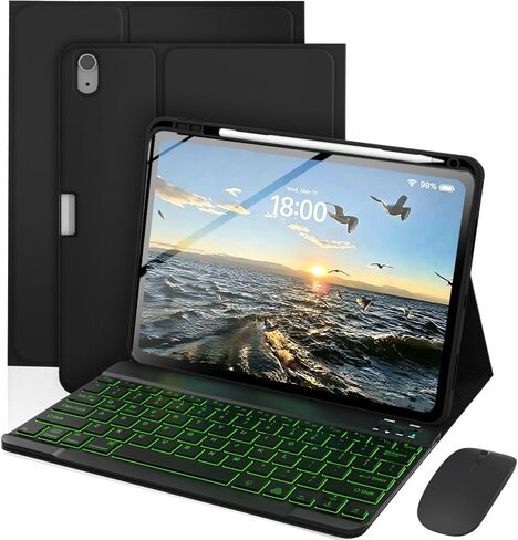 Keyboard Case for iPad A16 11th Generation 2025 / 10th Generation 2022, Mouse and 7 Colors Backlit Detachable Keyboard, Adjustable Stand Built in S Pen Holder, Auto-Sleep/Wake Feature, Pink in Saudi Arabia