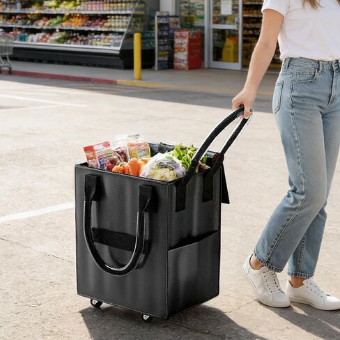Reusable Collapsible Ultra-Slim Grocery Bag, 4 Wheel Utility Cart, with Reinforced Handle - Super Strong up to 66 Lbs Load Capacity, Foldable Shopping Trolley for Groceries, Laundry, Camping in Saudi Arabia