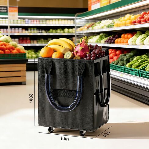 Reusable Collapsible Ultra-Slim Grocery Bag, 4 Wheel Utility Cart, with Reinforced Handle - Super Strong up to 66 Lbs Load Capacity, Foldable Shopping Trolley for Groceries, Laundry, Camping in Saudi Arabia