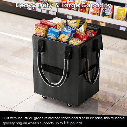 Reusable Collapsible Ultra-Slim Grocery Bag, 4 Wheel Utility Cart, with Reinforced Handle - Super Strong up to 66 Lbs Load Capacity, Foldable Shopping Trolley for Groceries, Laundry, Camping in Saudi Arabia