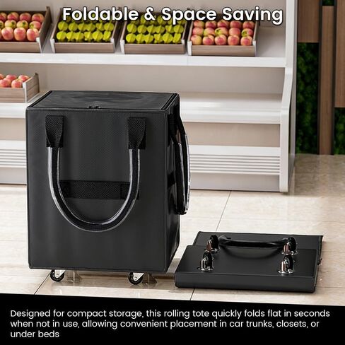 Reusable Collapsible Ultra-Slim Grocery Bag, 4 Wheel Utility Cart, with Reinforced Handle - Super Strong up to 66 Lbs Load Capacity, Foldable Shopping Trolley for Groceries, Laundry, Camping in Saudi Arabia