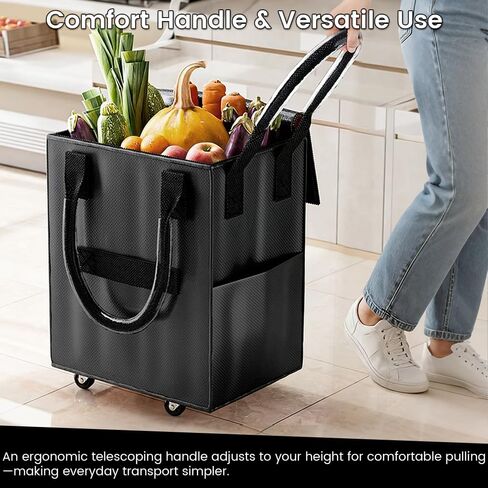 Reusable Collapsible Ultra-Slim Grocery Bag, 4 Wheel Utility Cart, with Reinforced Handle - Super Strong up to 66 Lbs Load Capacity, Foldable Shopping Trolley for Groceries, Laundry, Camping in Saudi Arabia