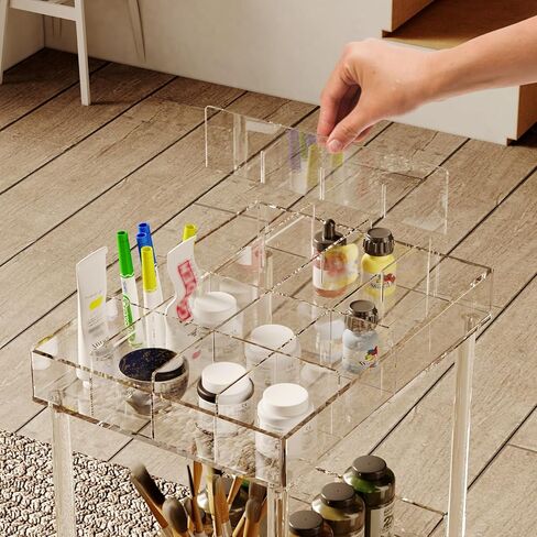 Eglaf Acrylic Craft Cart - 3-Tier Art Organizer Cart - Rolling Craft Storage Cart with Lockable Wheels, Versatile Paint Brush Holder & Paint Organizer - 15.6'' L x 11.6‘’ W x 29.1'' H in Saudi Arabia