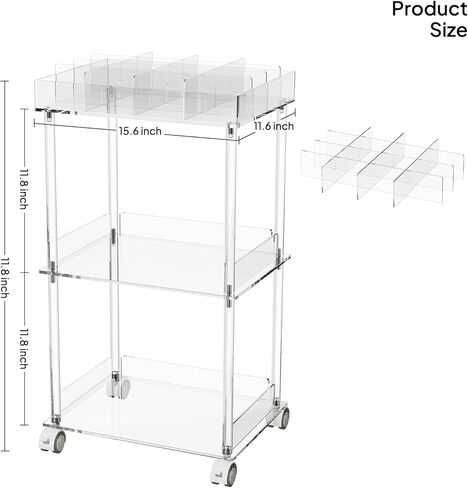 Eglaf Acrylic Craft Cart - 3-Tier Art Organizer Cart - Rolling Craft Storage Cart with Lockable Wheels, Versatile Paint Brush Holder & Paint Organizer - 15.6'' L x 11.6‘’ W x 29.1'' H in Saudi Arabia