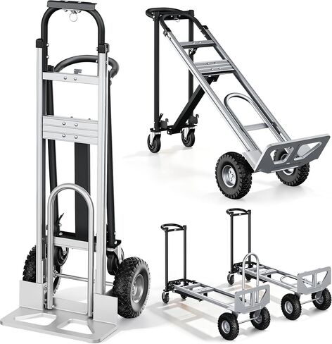 LDHTHOPI 4-in-1 Convertible Hand Truck Dolly, 850Lbs Heavy Duty Folding Cart with Wheels & Non-Slip Handle, Aluminum Alloy Portable Dolly for Moving Home, Office, Warehouse (Black) in Saudi Arabia
