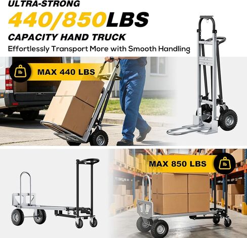LDHTHOPI 4-in-1 Convertible Hand Truck Dolly, 850Lbs Heavy Duty Folding Cart with Wheels & Non-Slip Handle, Aluminum Alloy Portable Dolly for Moving Home, Office, Warehouse (Black) in Saudi Arabia