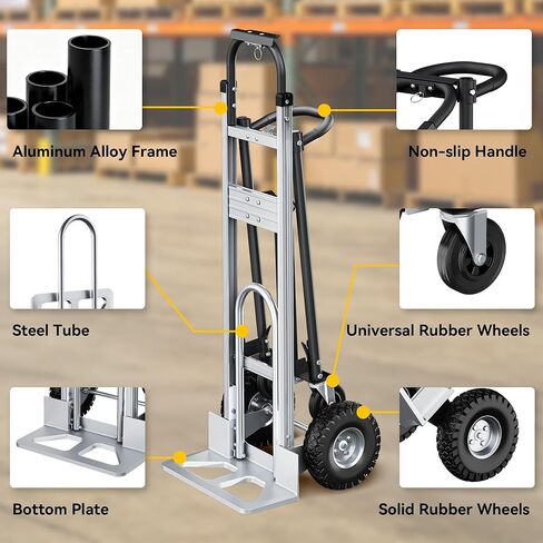 LDHTHOPI 4-in-1 Convertible Hand Truck Dolly, 850Lbs Heavy Duty Folding Cart with Wheels & Non-Slip Handle, Aluminum Alloy Portable Dolly for Moving Home, Office, Warehouse (Black) in Saudi Arabia