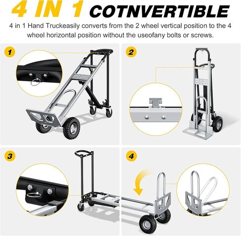 LDHTHOPI 4-in-1 Convertible Hand Truck Dolly, 850Lbs Heavy Duty Folding Cart with Wheels & Non-Slip Handle, Aluminum Alloy Portable Dolly for Moving Home, Office, Warehouse (Black) in Saudi Arabia