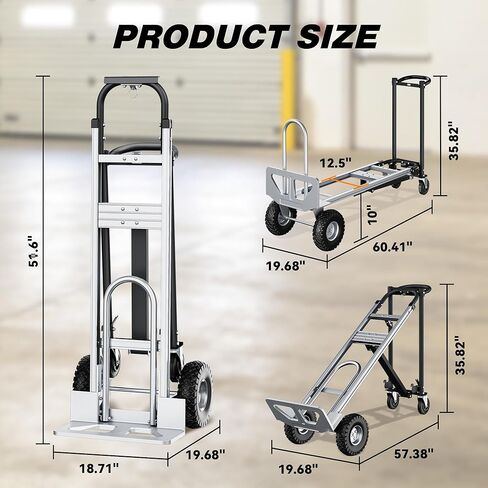 LDHTHOPI 4-in-1 Convertible Hand Truck Dolly, 850Lbs Heavy Duty Folding Cart with Wheels & Non-Slip Handle, Aluminum Alloy Portable Dolly for Moving Home, Office, Warehouse (Black) in Saudi Arabia