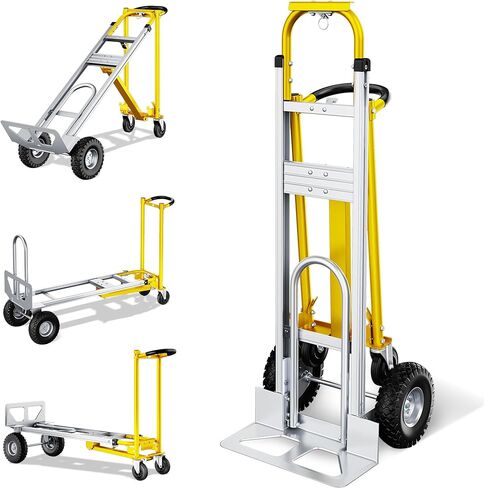 LDHTHOPI 4-in-1 Convertible Hand Truck Dolly, 850Lbs Heavy Duty Folding Cart with Wheels & Non-Slip Handle, Aluminum Alloy Portable Dolly for Moving Home, Office, Warehouse (Black) in Saudi Arabia