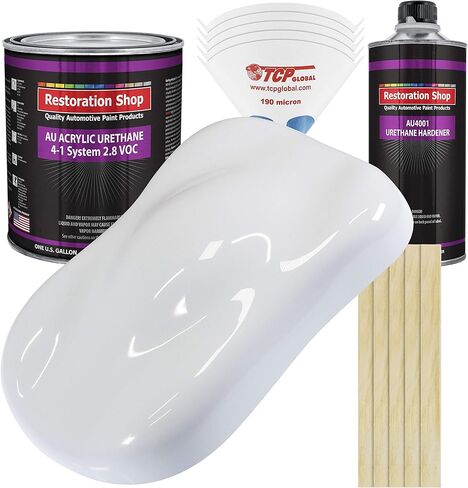 Restoration Shop - Winter White Acrylic Urethane Auto Paint - Complete Gallon Paint Kit - Professional Single Stage High Gloss Automotive, Car, Truck Coating, 4:1 Mix Ratio, 2.8 VOC in Kuwait