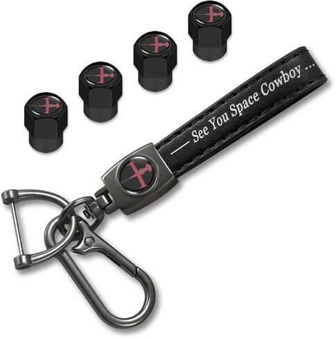 Anime Tire Valve Caps with Car Keychain,Anime car Accessories Valve Stem Caps Compatible with Key Fob Holder, Delicate Gifts for Men Women (Black-Anime Wanted) in Saudi Arabia