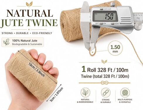 Jute Twine 328 ft, Natural Garden Twine for Climbing Plants, Jute Rope String for Crafts, Plant Twine for Gardening, Packaging, DIY Projects and Gift Wrapping in Kuwait