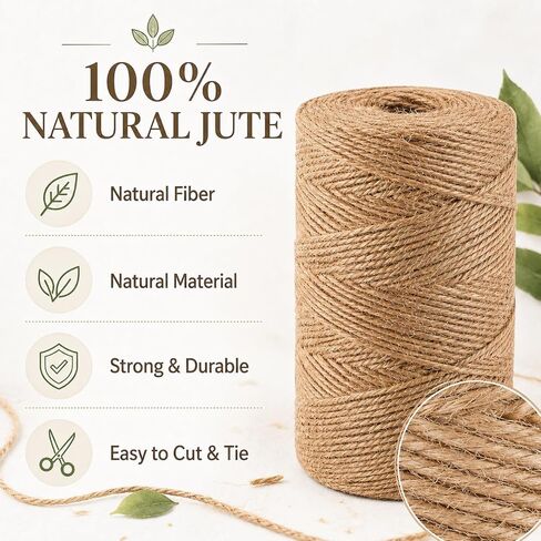 Jute Twine 328 ft, Natural Garden Twine for Climbing Plants, Jute Rope String for Crafts, Plant Twine for Gardening, Packaging, DIY Projects and Gift Wrapping in Kuwait