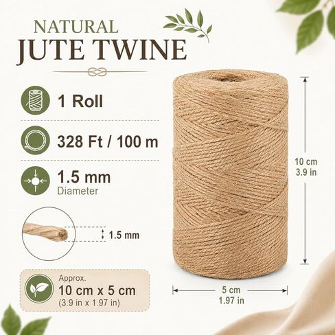 Jute Twine 328 ft, Natural Garden Twine for Climbing Plants, Jute Rope String for Crafts, Plant Twine for Gardening, Packaging, DIY Projects and Gift Wrapping in Kuwait