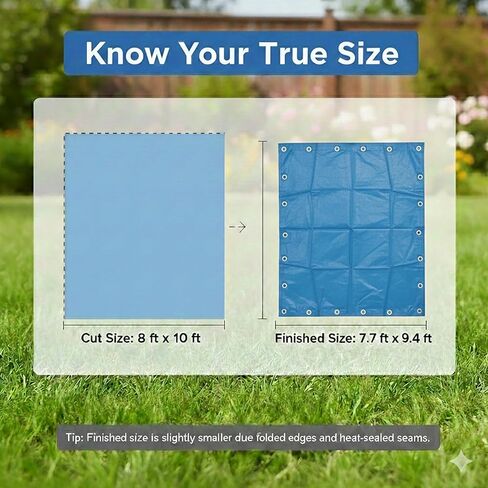 Blue Tarp 8x10 FT (4 Pack), 5 Mil Waterproof Poly Tarp, Reinforced Edges, Upgraded 20" Grommet Spacing, Multi-Purpose Tarpaulin, Cover for Camping, Roof, Yard, Budget Value Pack in Saudi Arabia