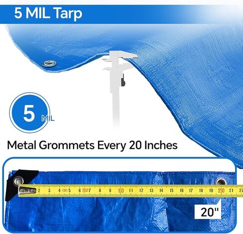 Blue Tarp 8x10 FT (4 Pack), 5 Mil Waterproof Poly Tarp, Reinforced Edges, Upgraded 20" Grommet Spacing, Multi-Purpose Tarpaulin, Cover for Camping, Roof, Yard, Budget Value Pack in Saudi Arabia