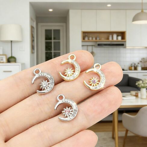 Celestial Charm Jewelry Set, 60pcs Sun Moon Star Pendants in Silver & Gold for DIY Necklace, Earrings, Bracelets – Perfect for Crafting & Jewelry Making in Saudi Arabia