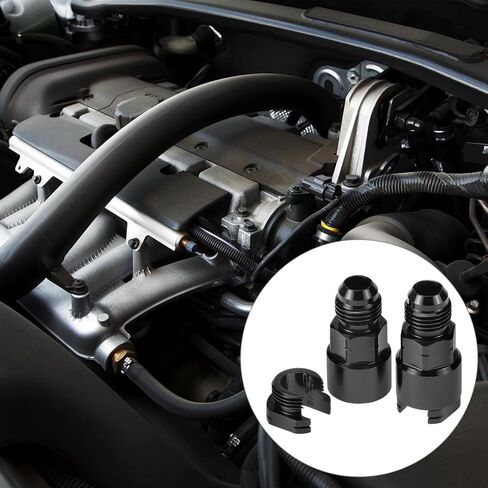 QWORK Quick Disconnect Female EFI Fuel Rail Fitting, 6AN Male to 3/8", 2 Pcs, Black, Aluminum in Kuwait