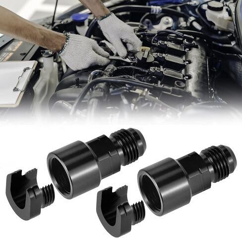 QWORK Quick Disconnect Female EFI Fuel Rail Fitting, 6AN Male to 3/8", 2 Pcs, Black, Aluminum in Kuwait