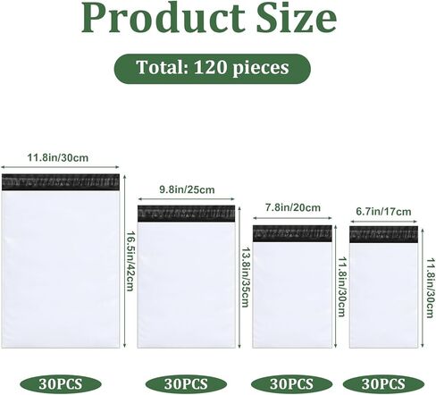 120pcs Poly Mailers Shipping Bags 4 Sizes Shipping Bags Self Adhesive Clasp Envelope Waterproof and Tear-Proof Polymailer Packaging-Bags for Clothing Books Gift Small Business in Kuwait