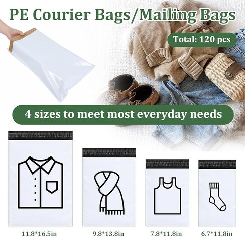 120pcs Poly Mailers Shipping Bags 4 Sizes Shipping Bags Self Adhesive Clasp Envelope Waterproof and Tear-Proof Polymailer Packaging-Bags for Clothing Books Gift Small Business in Kuwait