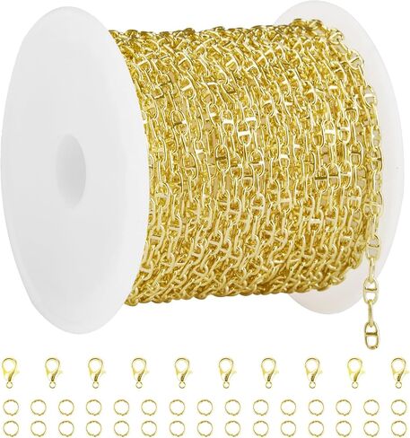 Crisjanggo 16 Feet Jewelry Making Chains 14K Gold Plated Brass Lip Chains for Women DIY Jewelry Making Supplies with Lobster Clasps and Jump Rings in Saudi Arabia