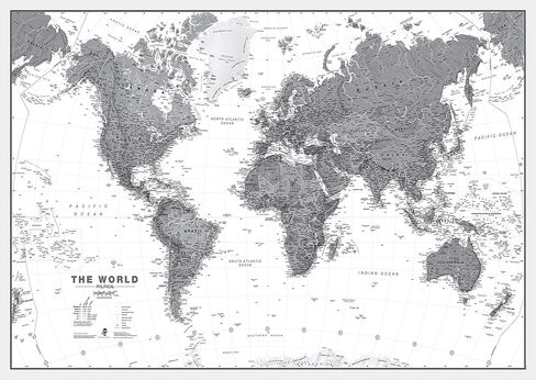 Maps International Medium Political World Wall Map - Black & White - Laminated - 24 x 36 in Saudi Arabia