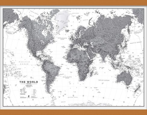 Maps International Medium Political World Wall Map - Black & White - Laminated - 24 x 36 in Saudi Arabia
