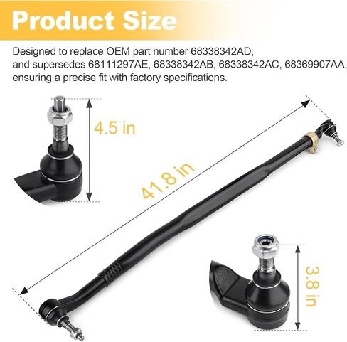 Front Suspension Steering Drag Link Assembly 68338342AD Compatible with 2013–2025 Ram 2500 & 3500 4×4 - four-wheel drive in Kuwait